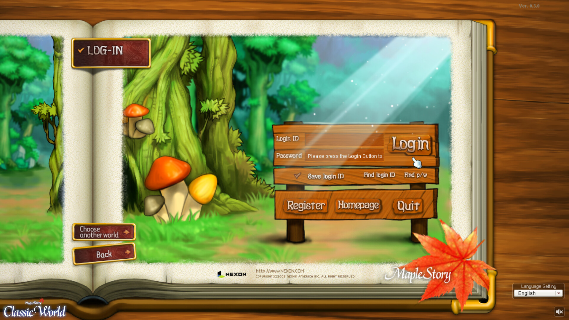 Classic World book login screen on the Steam store page